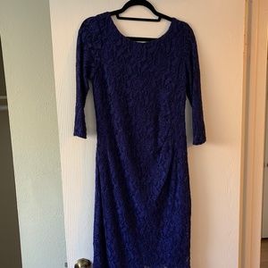Scarlett Midi Fitted Blue Dress, lace & sparkle